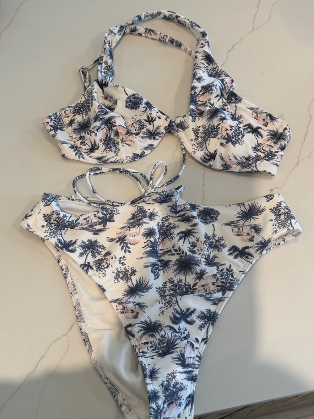 White Floral Print Bikini